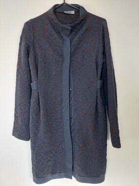 She's So Shesso Italian Women's Sz 42/US 6 Textured Knit Long Coat Blue Brown